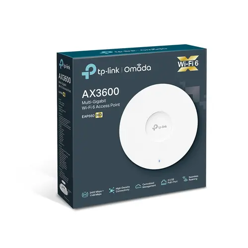 Tочка за достъп TP-LINK EAP660 HD, AX3600, WiFi 6, 1x2.5G PoE порт, таванен - image 4