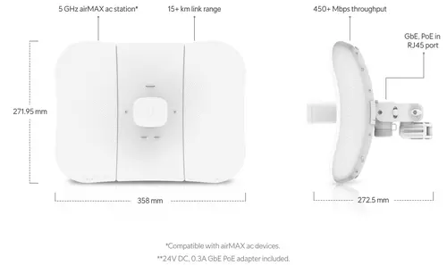 Точка за достъп Ubiquiti LBE-5AC-XR, 1xGbE, 5 GHz, 25 dBm, 29 dBi, 450 Мбит/с - image 3