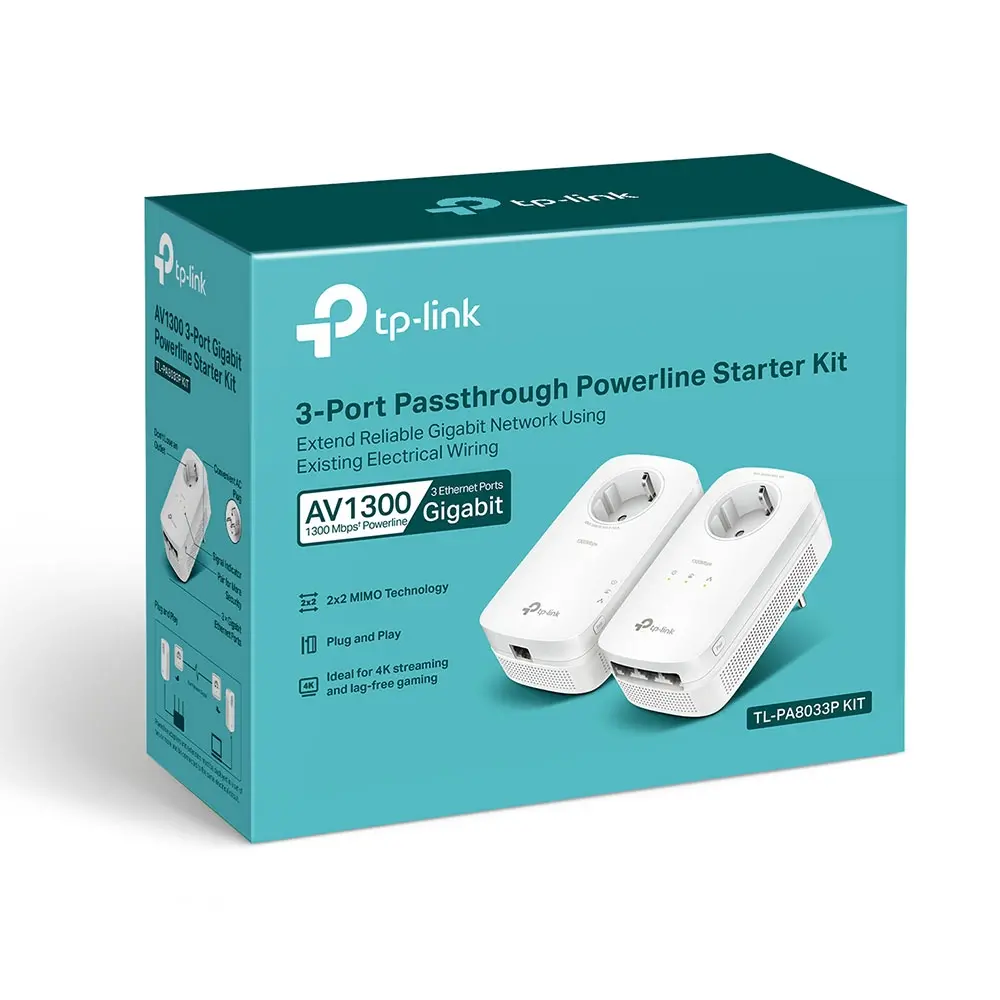 Адаптер за мрежа TP-LINK TL-PA8033P KIT, AV1300, 3x GbE порта, AC гнездо, компл. - image 2