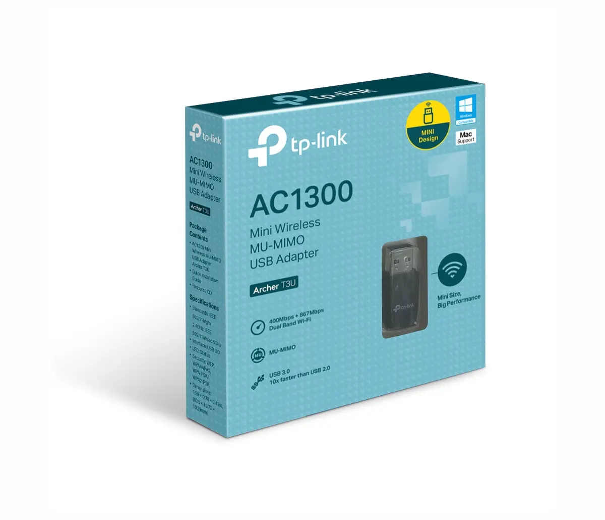 Безжичен адаптер TP-LINK Archer T3U, AC1300 MU-MIMO, двулентов, USB 3.0, вграден - image 1