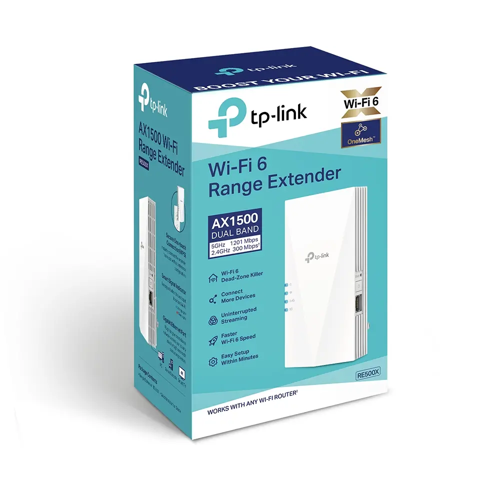 Удължител на обхват TP-LINK RE500X, AX1500, WiFi 6, 1xGbit порт, 2 вътр. антени - image 2