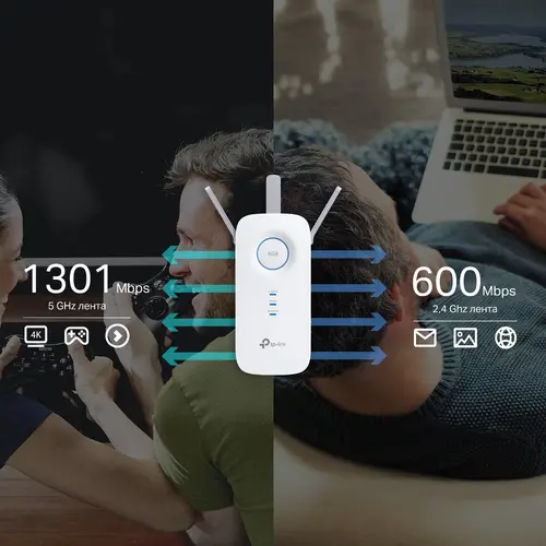 Удължител на обхват TP-LINK RE550, AC1900, двулентов, 1xGbit порт, 4 външни анте - image 3