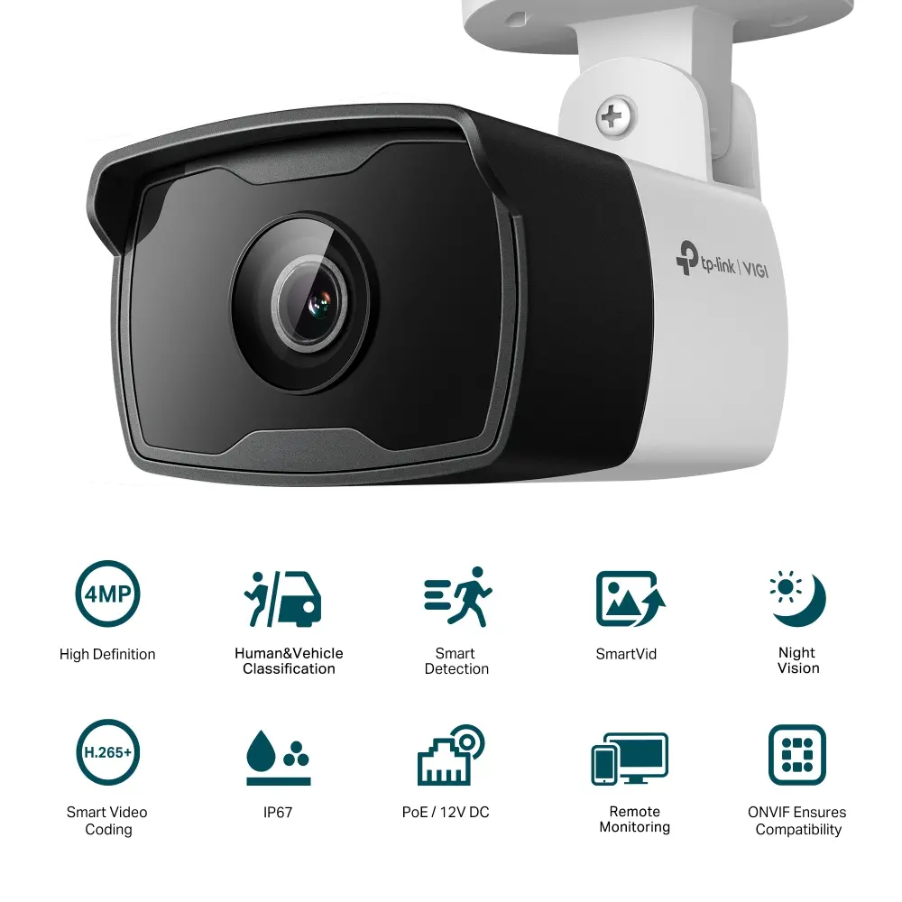 Камера TP-Link VIGI C340I(2.8m), 4MP, булет, Color, PoE/12V DC, IR до 30м.,ONVIF - image 1
