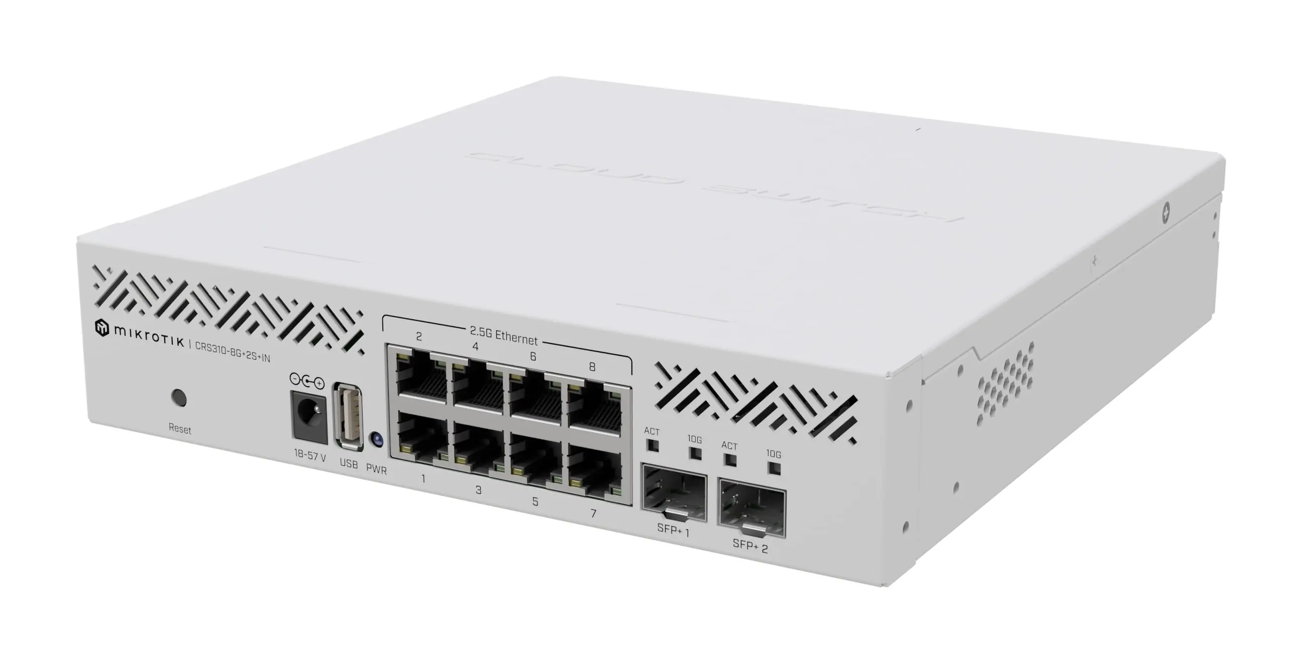 Комутатор MikroTik CRS310-8G+2S+IN, 800 MHz CPU, 256 MB RAM, 8x 2.5G, 2x SFP+