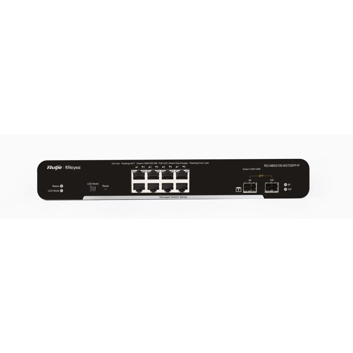 Switch Ruijie RG-NBS3100-8GT2SFP-P, 8xGbe, 2xSFP, PoE+, 125W, L2, επιτραπέζιο