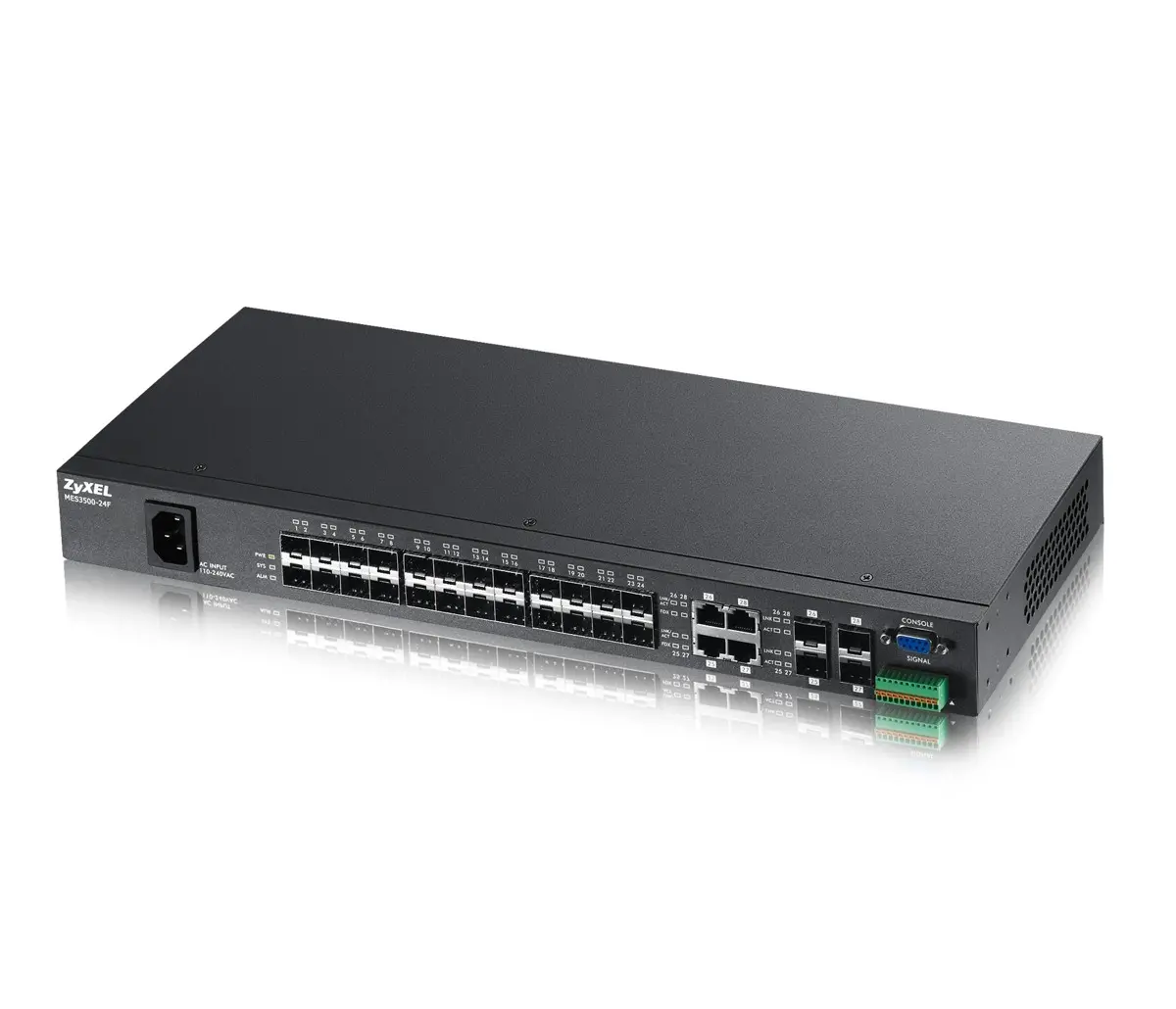 Switch ZyXEL MES3500-24F, 24x sloturi 100M SFP + 4x GbE SFP/RJ45, QoS, ACL, IGM