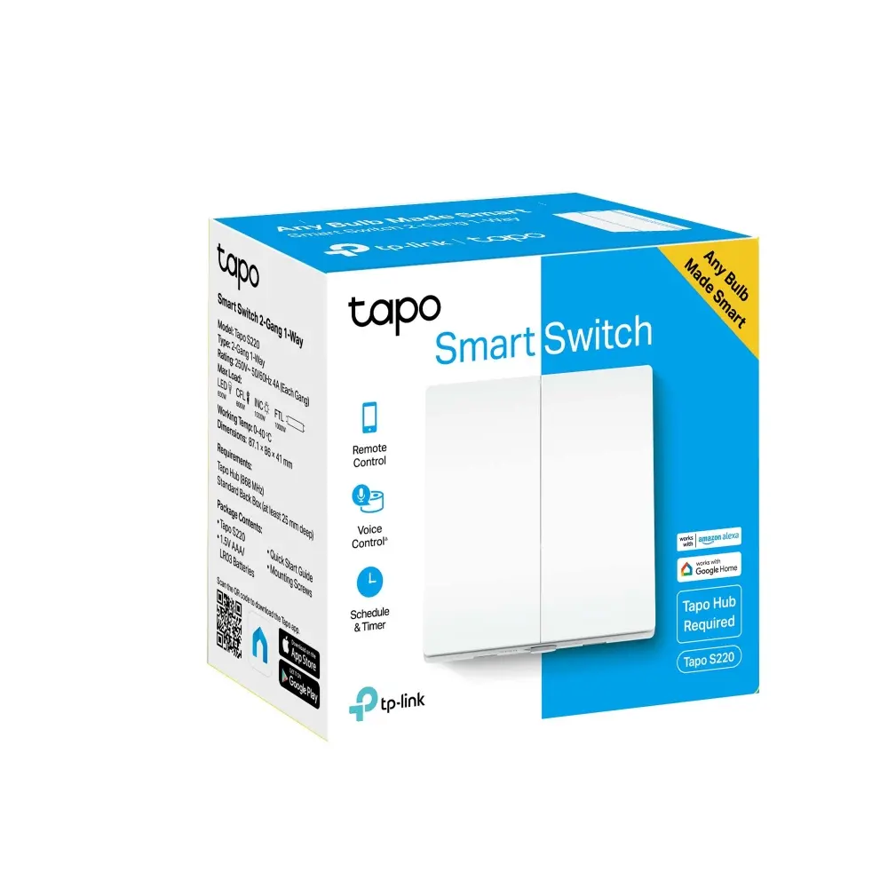 Întrerupător inteligent pentru iluminat, TP-Link Tapo S220, dublu, monostabil - image 6