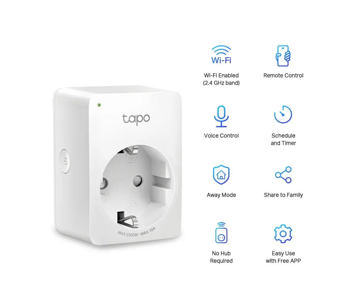 Έξυπνη πρίζα TP-LINK Tapo P100(1-pack), Wi-Fi, 2,3KW - image 1