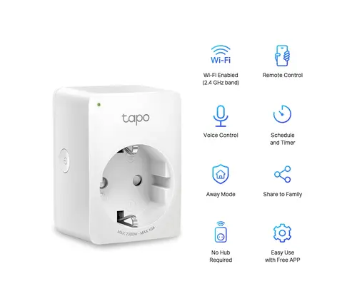 Έξυπνη πρίζα TP-LINK Tapo P100(1-pack), Wi-Fi, 2,3KW - 2