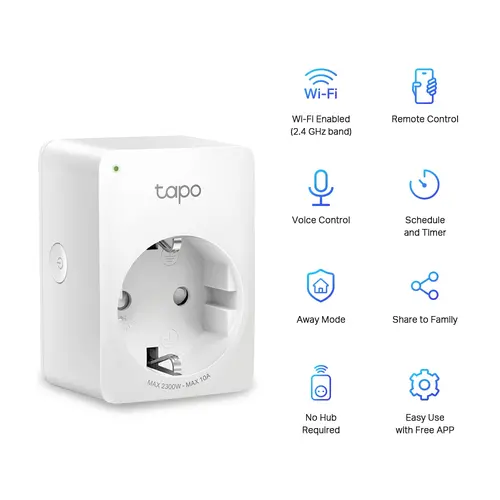 Έξυπνη πρίζα TP-LINK Tapo P100(2-pack), Wi-Fi, 2300 W - 2