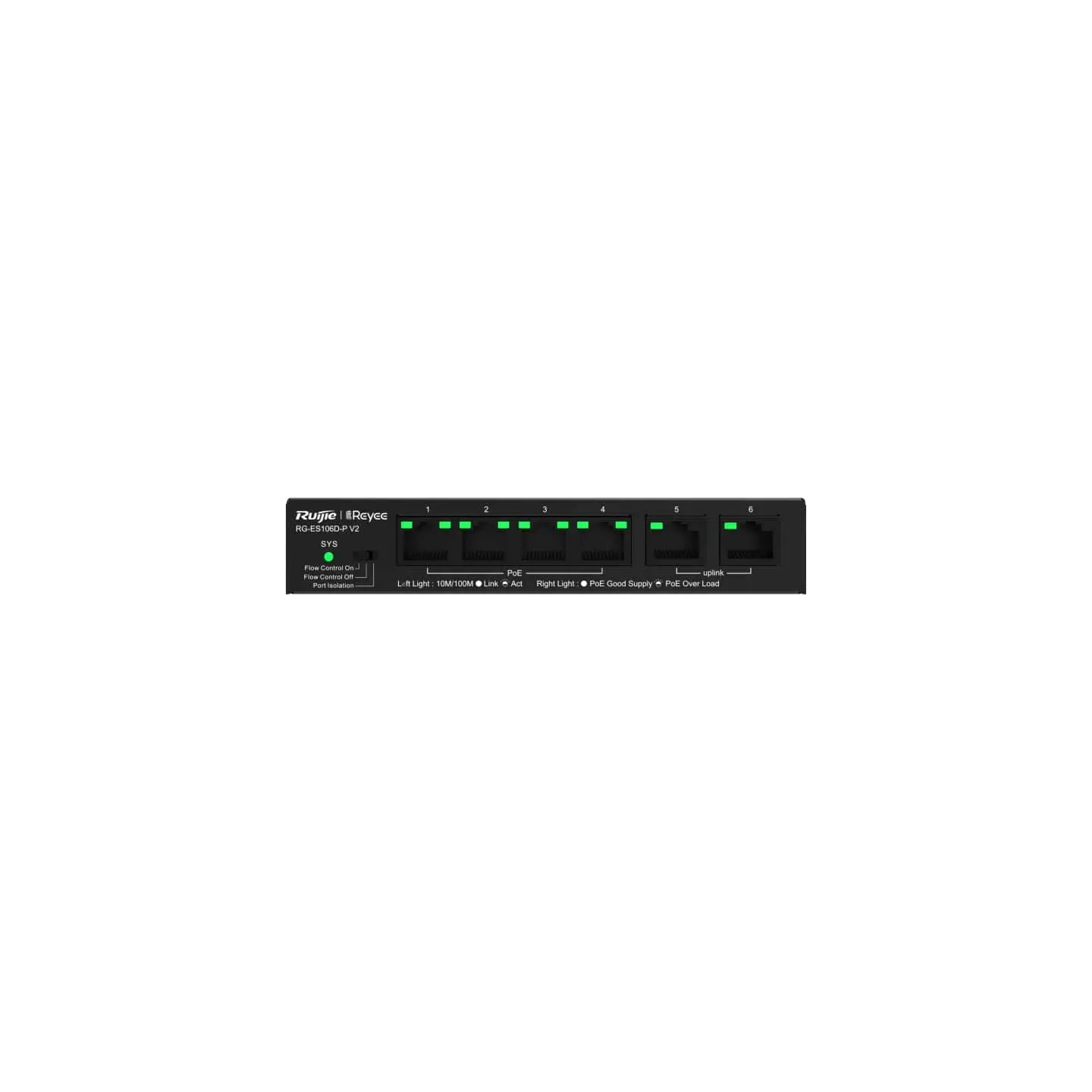 Switch Ruijie RG-ES106D-P V2, 6x10/100M, 4 x PoE+, 54W, nemanagement, de birou