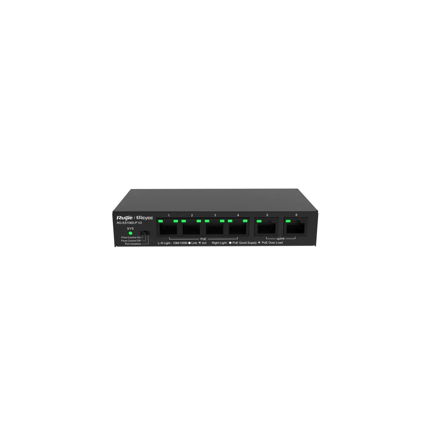 Switch Ruijie RG-ES106D-P V2, 6x10/100M, 4 x PoE+, 54W, nemanagement, de birou - image 1