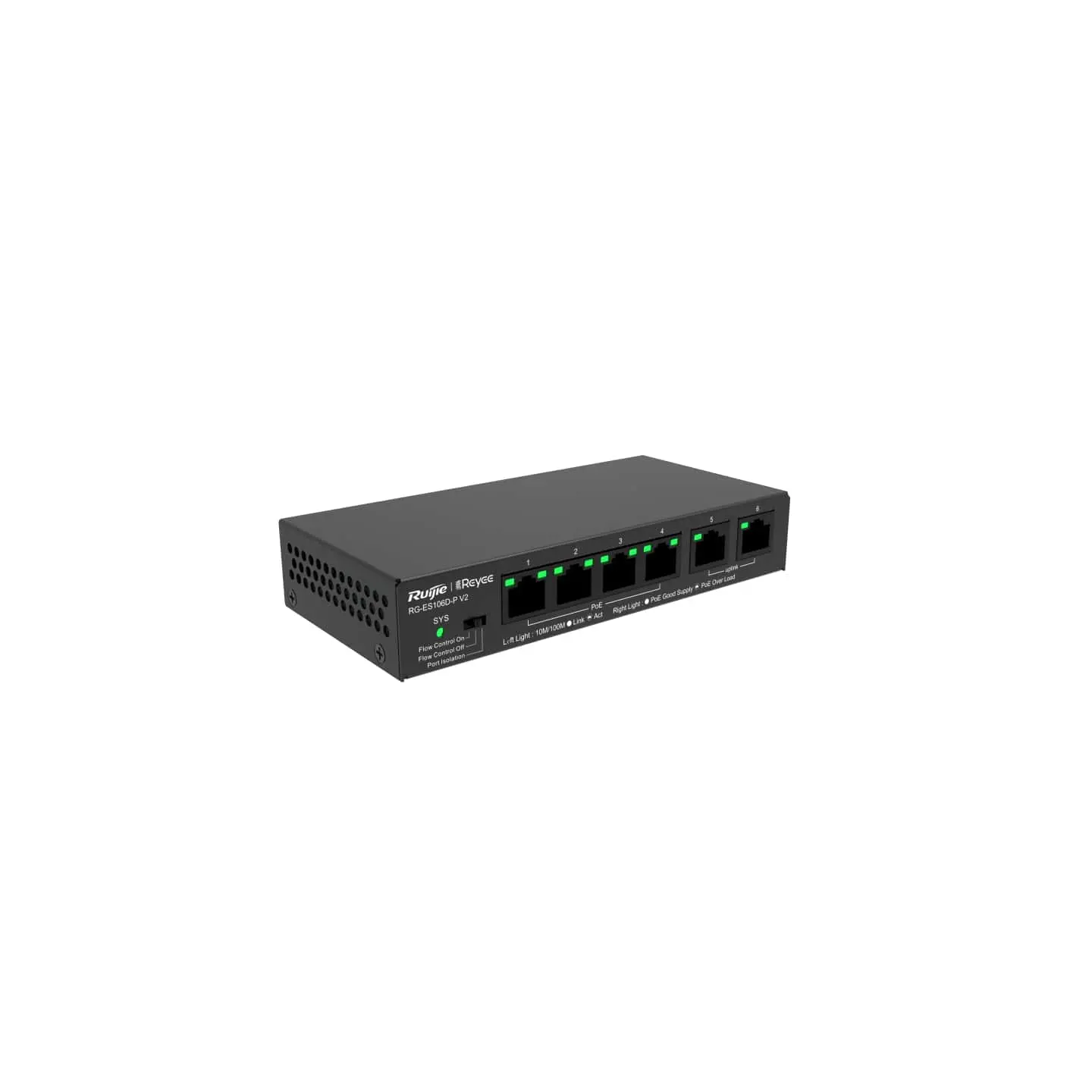 Switch Ruijie RG-ES106D-P V2, 6x10/100M, 4 x PoE+, 54W, nemanagement, de birou - image 2