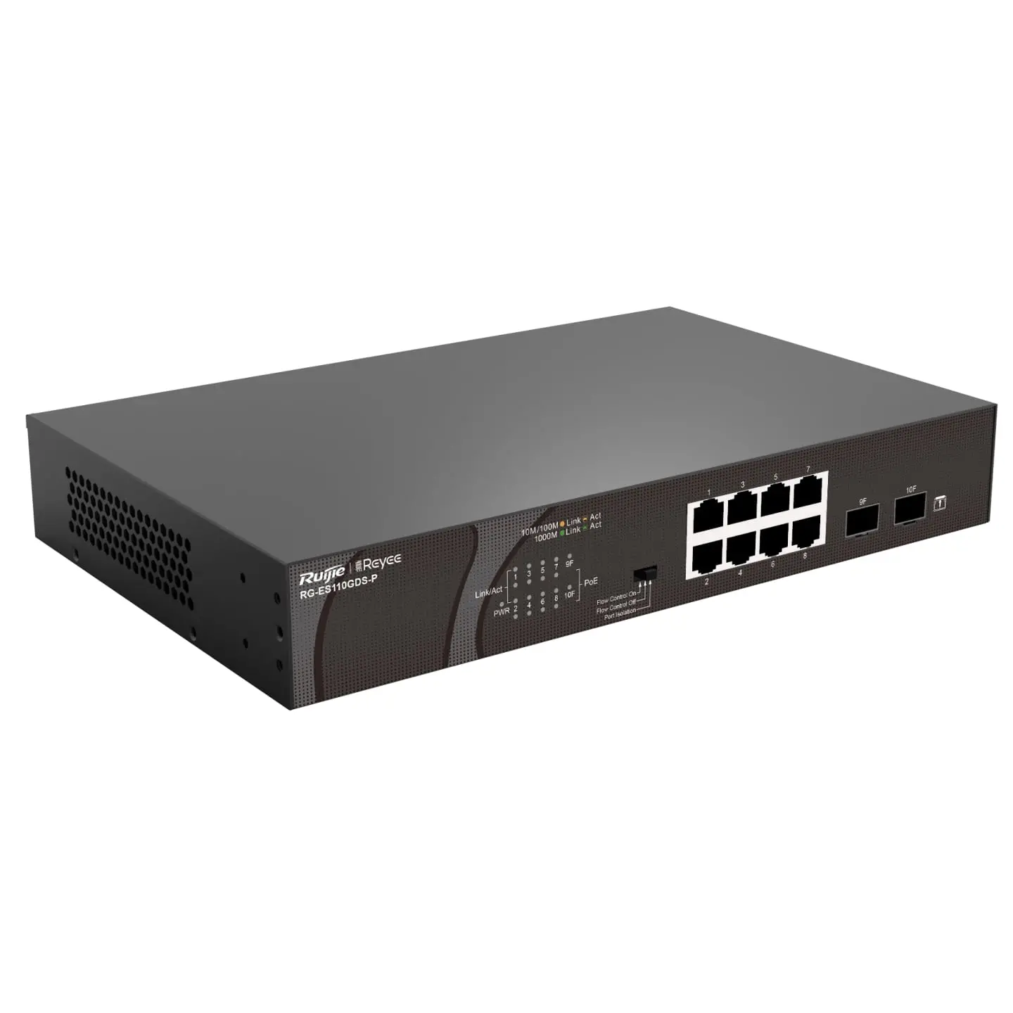 Комутатор Ruijie RG-ES110GDS-P, 8xGbE, 2xGbE SFP, PoE/PoE+,неуправляем, настолен - image 1