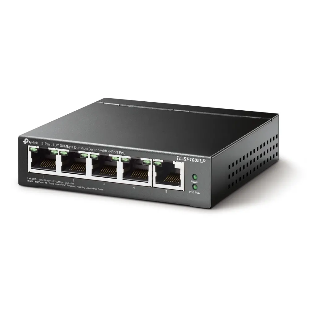 Комутатор TP-LINK TL-SF1005LP, 5-порта 10/100M, 4 x PoE, неуправляем, метален - image 1