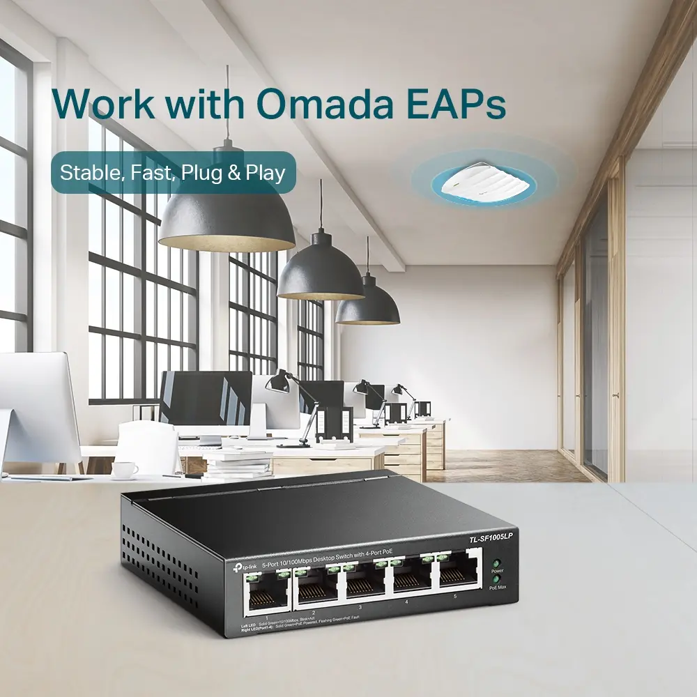 Комутатор TP-LINK TL-SF1005LP, 5-порта 10/100M, 4 x PoE, неуправляем, метален - image 4