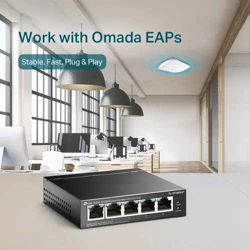 Комутатор TP-LINK TL-SF1005LP, 5-порта 10/100M, 4 x PoE, неуправляем, метален - image 4