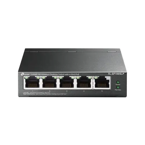 Комутатор TP-LINK TL-SF1005LP, 5-порта 10/100M, 4 x PoE, неуправляем, метален