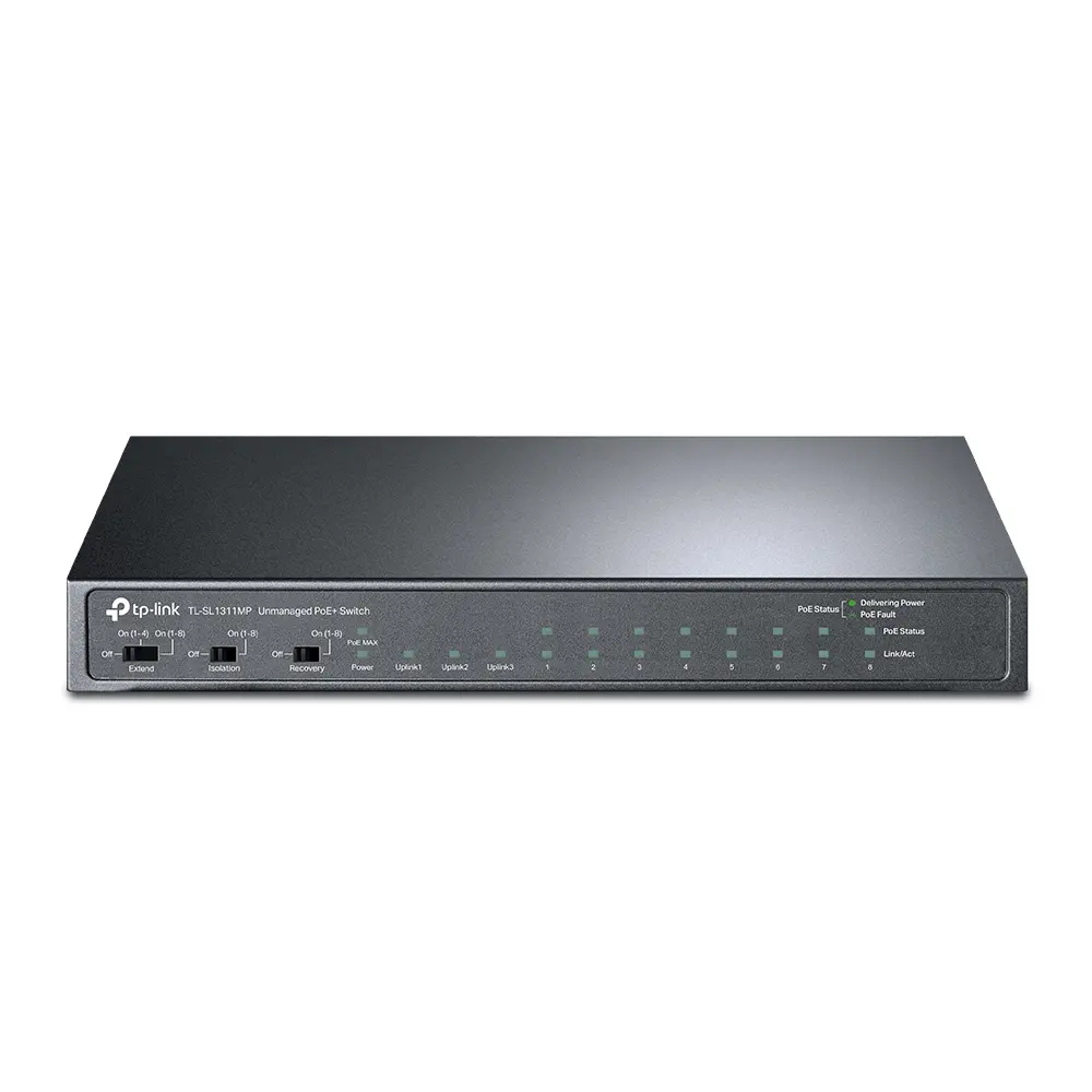 Switch TP-LINK TL-SL1311MP, 8xFE porturi PoE+, 2xGbE, 1xSFP, nemanagement, 124W