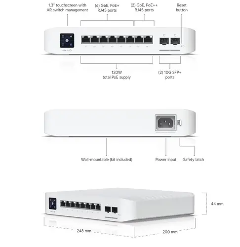 Комутатор Ubiquiti USW-Pro-8-PoE, 8x Gbit RJ45, 6x Gbit PoE+, 2xSFP+ слота, 120W - image 3