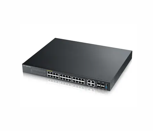 Комутатор ZyXEL GS2210-24LP, 24x GbE PoE+ порта + 4x SFP/RJ45, L2+, IGMP, MVR, D