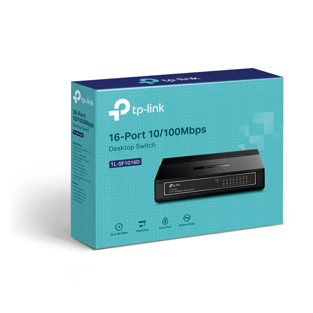 Комутатор TP-LINK TL-SF1016D, 16-порта RJ45 10/100Mbps, неуправляем, настолен - image 3