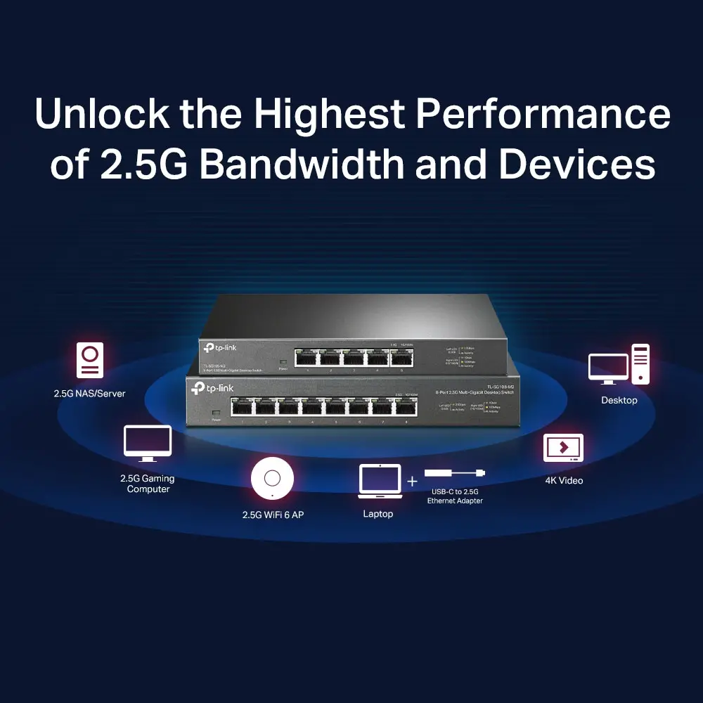 Комутатор TP-Link TL-SG105-M2, 5x 2.5 Gbit, QoS, настолен, метален - image 3