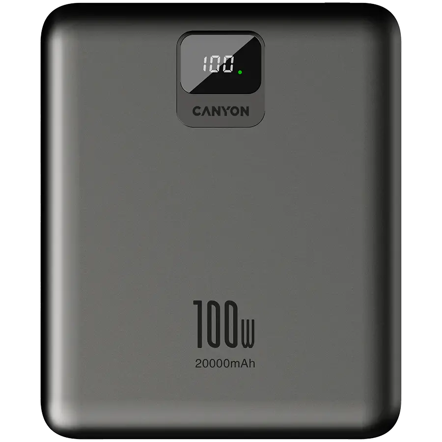 CANYON power bank PB-2008 LED FLAT 20000 mAh PD100W QC3.0 Dark Grey - image 1
