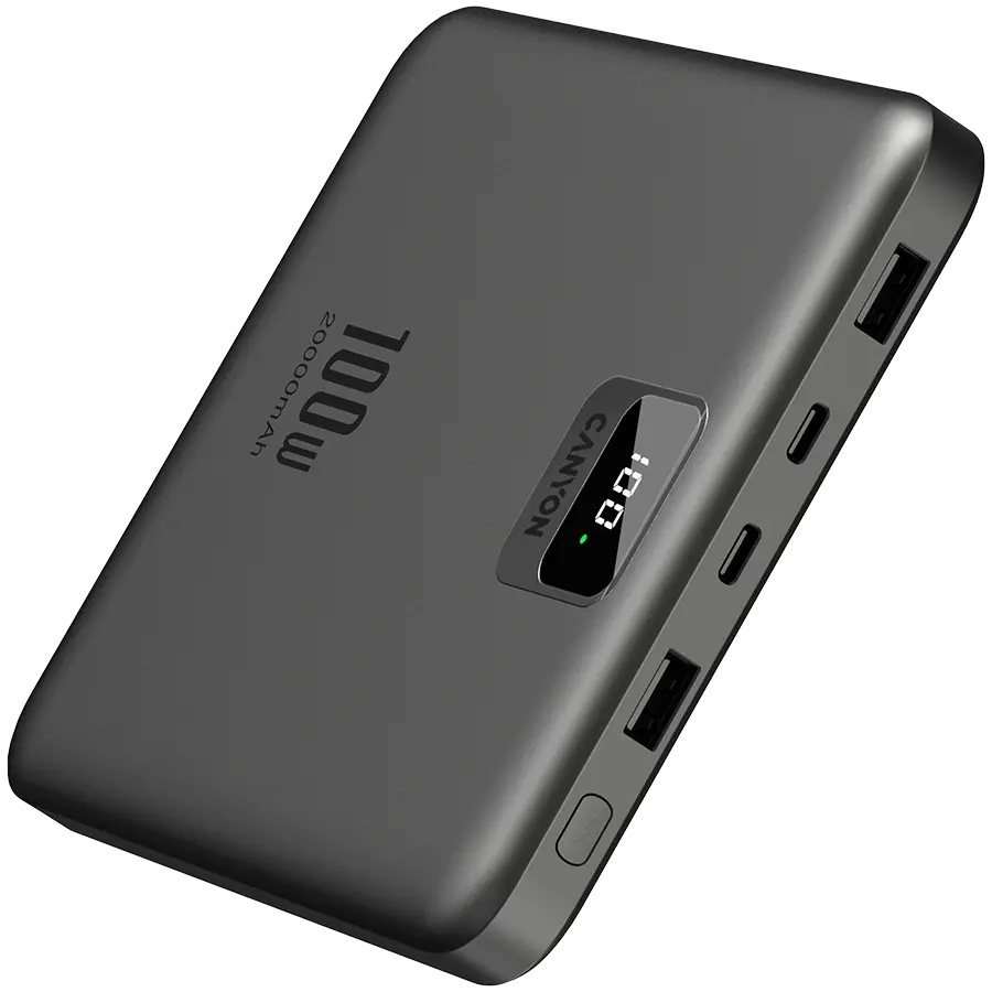 CANYON power bank PB-2008 LED FLAT 20000 mAh PD100W QC3.0 Dark Grey - image 2