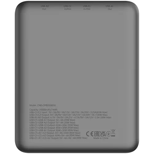 CANYON power bank PB-2008 LED FLAT 20000 mAh PD100W QC3.0 Dark Grey - image 5