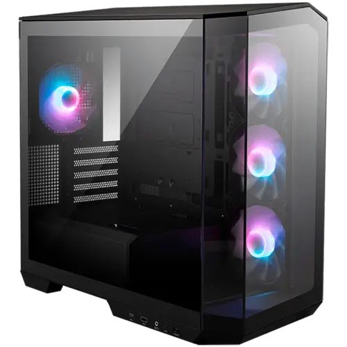 MSI MAG PANO M100R PZ, Micro - ATX Tower, M-ATX(Back-connect supported) / ITX, 1x USB 3.2 Gen 1 Type-A, 1xUSB 3.2 Gen2x2 Type- C, 1x Audio/1x Mic, LED Switch Loop Button, Power Button, 4x 120mm ARGB Fans, 270-degree panoramic tempered glass