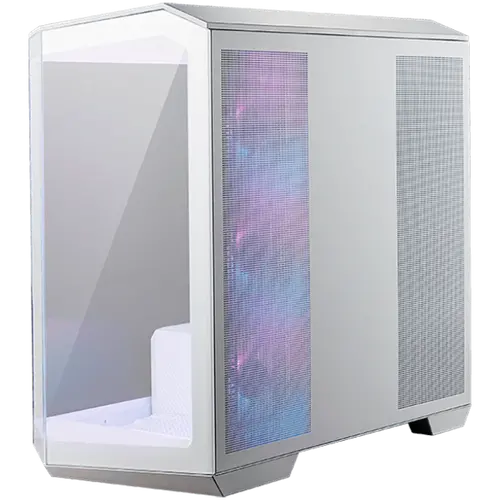 MSI MAG PANO M100R PZ WHITE, Micro - ATX Tower, M-ATX(Back-connect supported) / ITX, 1x USB 3.2 Gen 1 Type-A, 1xUSB 3.2 Gen2x2 Type- C, 1x Audio/1x Mic, LED Switch Loop Button, Power Button, 4x 120mm ARGB Fans, 270-degree panoramic tempered glass