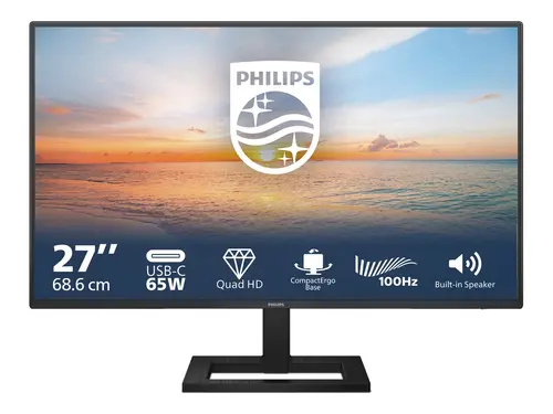 Монитор, Philips 27E1N1600AE, 27" IPS WLED, 2560x1440@100Hz, 4ms GtG, 1ms MPRT, 350cd m/2, 1500:1, Mega Infinity DCR, Adaptive Sync, FlickerFree, Low Blue Light, 2Wx2, Tilt, Height Adjust, HDMI, USB hub