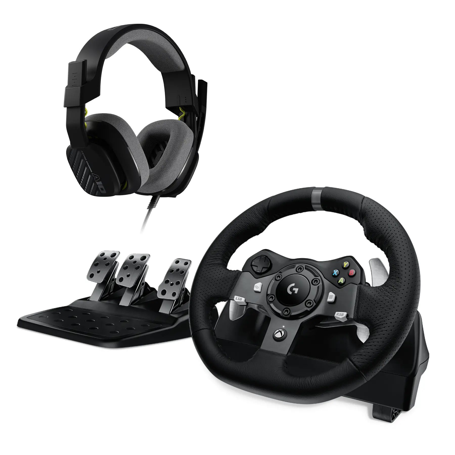 Волан, Logitech G920 Driving Force Racing Wheel - Black, Astro A10, PS5/PS4 - White