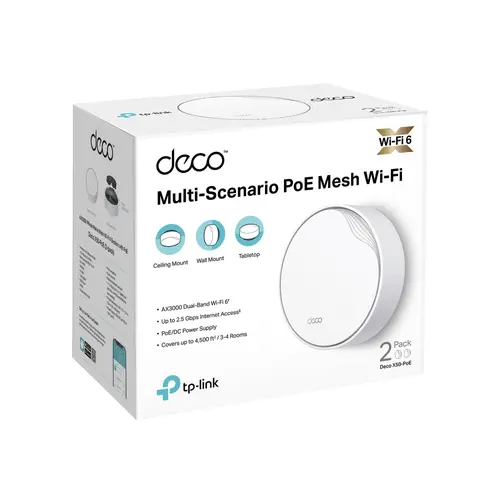 Безжичен рутер TP-LINK Deco X50-PoE(2-pack), AX3000, 1xGbE, 1x2.5GbE,WiFi6,PoE - image 2