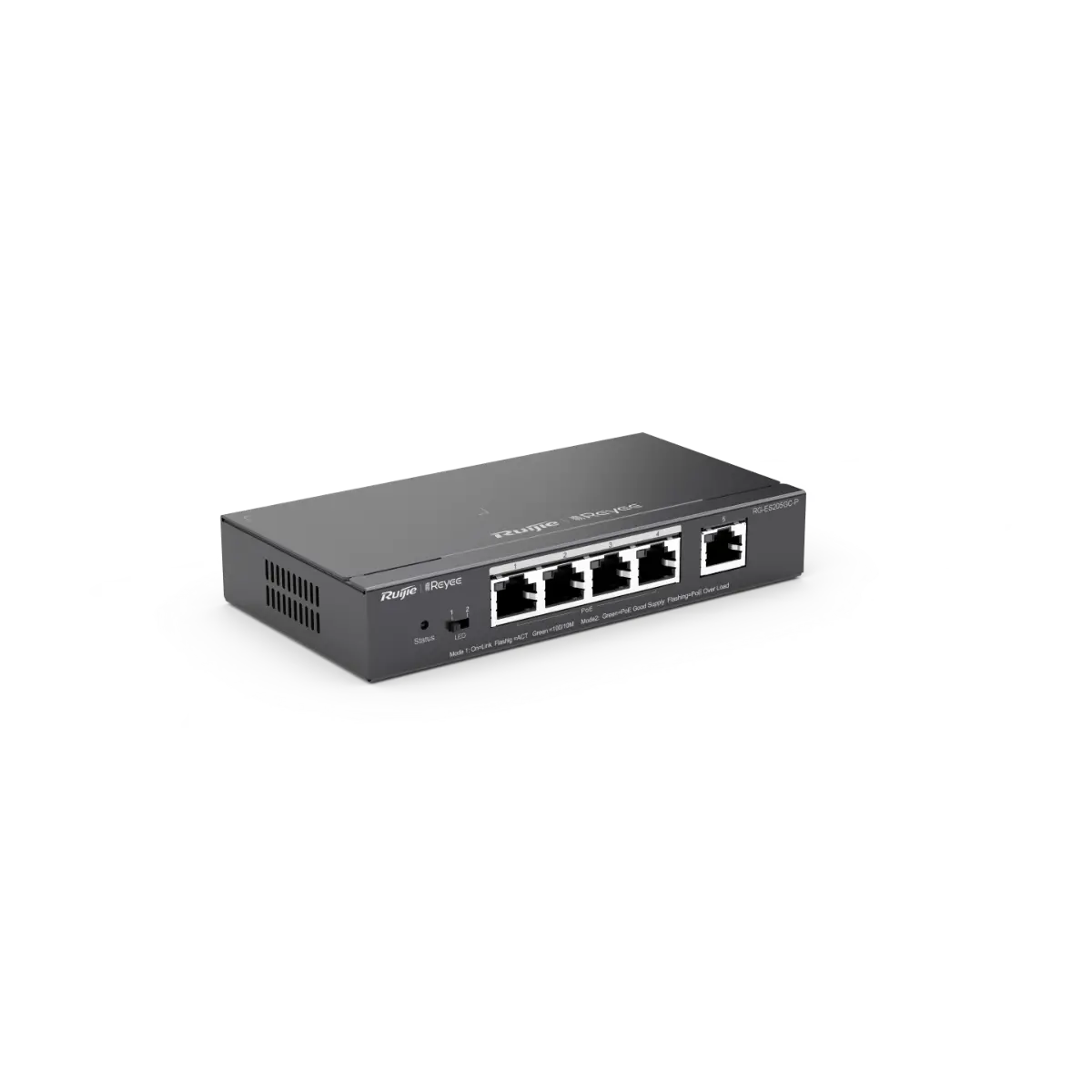 Switch Ruijie RG-ES205GC-P, 4xGbE PoE+, 1xGbE, 54W, până la 16 VLAN, de birou