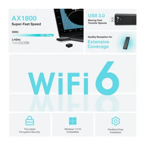 Adaptor wireless TP-Link Archer TX20U, AX1800 Dual Band WiFi 6 - 3