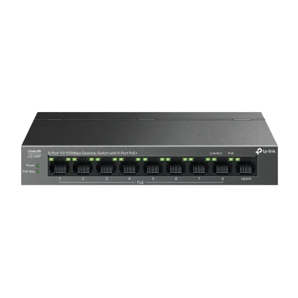 Switch TP-Link LS109P cu 9 porturi 10/100Mbps cu 8 porturi PoE+