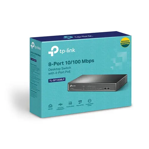 Switch TP-LINK TL-SF1008LP, 8 porturi 10/100M, 4 x PoE, negestionat, metalic - 4