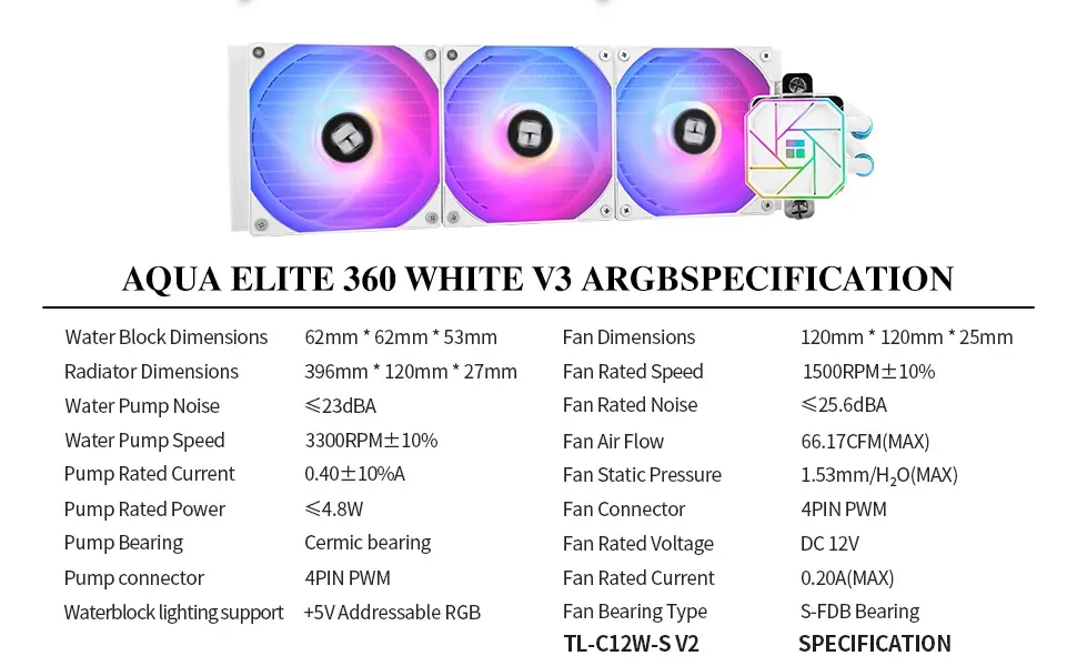 Thermalright водно охлаждане Water Cooling Aqua Elite 360 White A-RGB V3 - LGA1851/LGA1700/AM5 - image 13