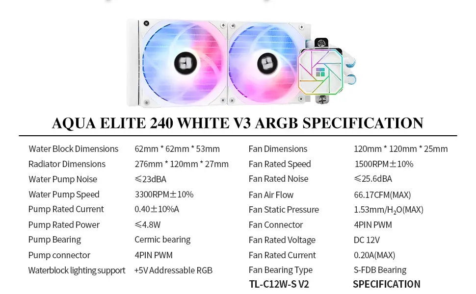 Thermalright водно охлаждане Water Cooling Aqua Elite 240 White A-RGB V3 - LGA1851/LGA1700/AM5 - image 13