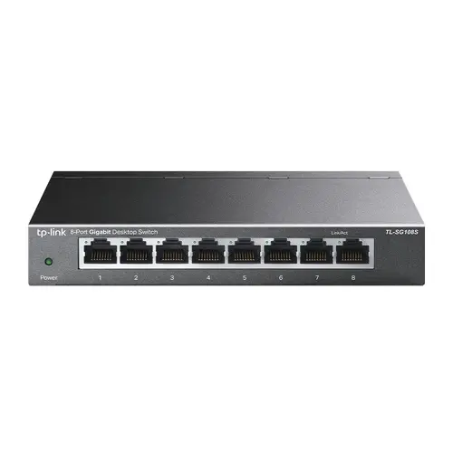 Комутатор TP-Link TL-SG108S, 8-port Gbit, QoS, IGMP snooping, настолен, метален