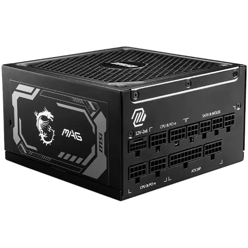 MSI MAG A1250GL PCIE5 Power Supply 1250W, 80 PLUS Gold, 135 mm Fan Size, Protections: OCP/OVP/OPP/OTP/SCP/UVP, Active PFC Design, Flat Cable Equipment, Dimensions: 150mmx150mmx86mm, 5Y Warranty