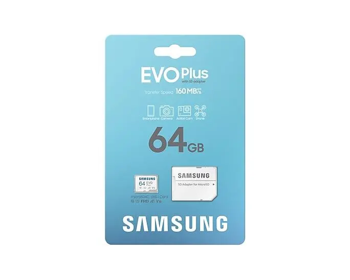 Памет, Samsung 64GB micro SD Card EVO Plus with Adapter, Class10, Transfer Speed up to 160MB/s - image 3