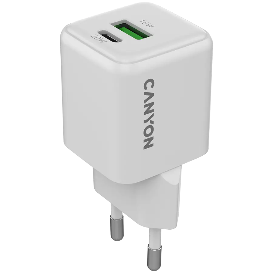CANYON încărcător CU20AC GaN 20W 1xPD 1xQC EU Alb