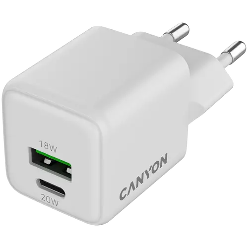 CANYON charger CU20AC GaN 20W 1xPD 1xQC EU White - image 1