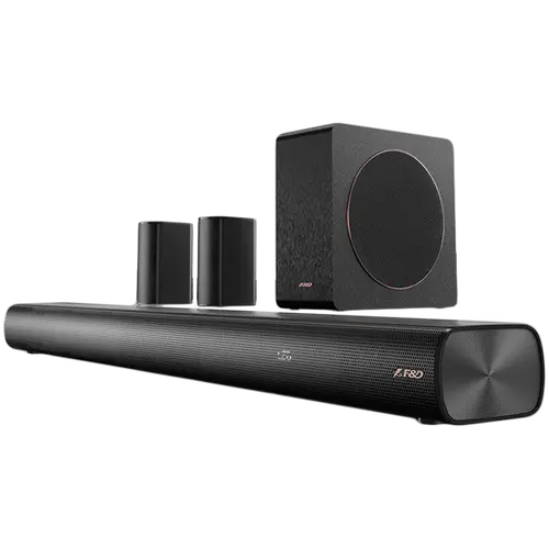 F&D HT-500DA 5.1 Wireless Soundbar, Atmos/Dolby, 190W (bar: 20W*4, Surround:15W*2: SW:80W), BT/AUX/HDMI(ARC)/USB/Optical/Coaxial, Touch buttons, black