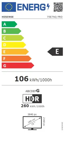 Телевизор, Hisense 75" E7NQ Pro, 4K Ultra HD 3840x2160, QLED, Quantum Dot, 144Hz, HDR 10+ adaptive, HLG, Dolby Vision, DTS Virtual X, Smart TV, WiFi 5GHz, WiFi Direct,Light Sensor, BT, Anyview Cast, 3xHDMI, 2xUSB, LAN, CI+, DVB-T2/C/S2, Black - image 3