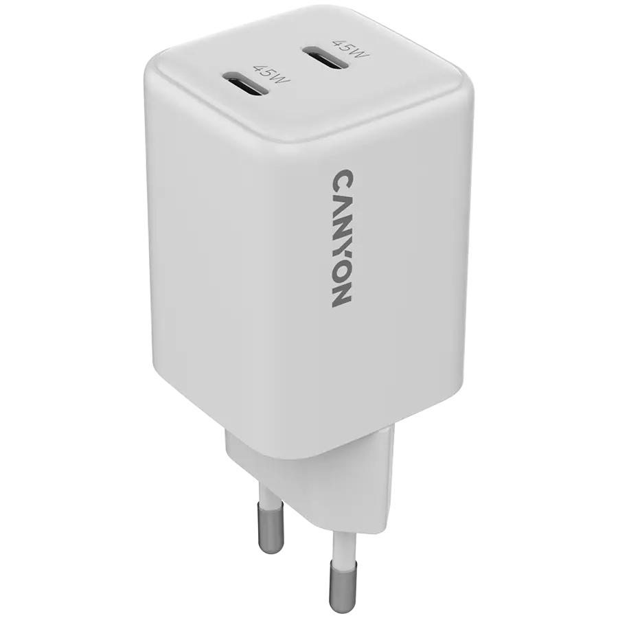 CANYON încărcător CU45CC GaN 45W 2xPD EU Alb