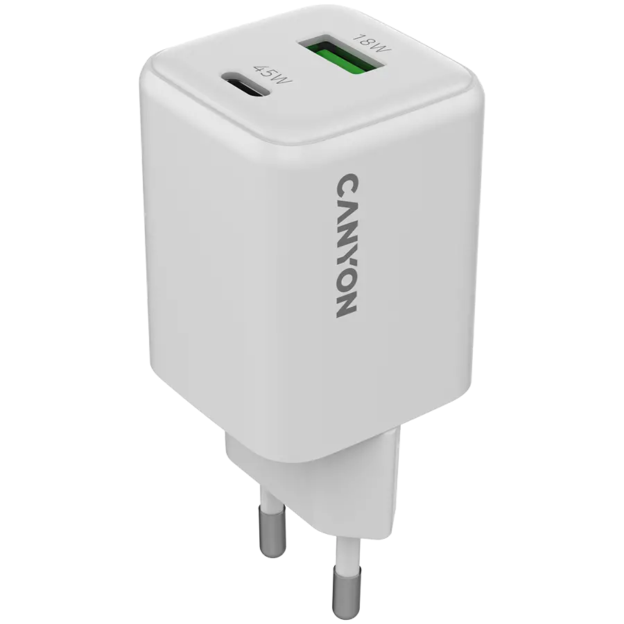 CANYON φορτιστής CU45AC GaN 45W 1xPD 1xQC EU Λευκό